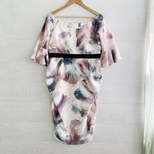 Little Mistress Maternity Watercolor off shoulder sheath dress, 12 US